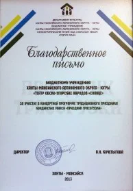 Скан награды: Благодарственное письмо, 2013 год
